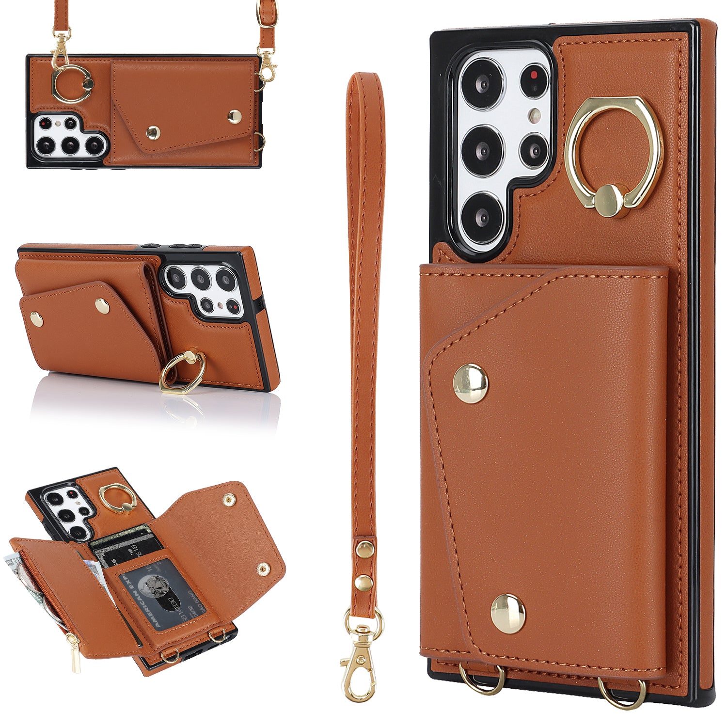 Zipper Wallet Phone Case for Samsung Galaxy S22 Ultra 5G PU Leather Coated TPU Cover with Ring Kickstand Zipper Wallet Phone Case for Samsung Galaxy S22 Ultra 5G PU Leather Coated TPU Cover with Ring Kickstand